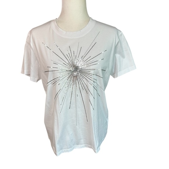 Halston Heritage White Tee with Silver Starburst - Picture 1 of 7